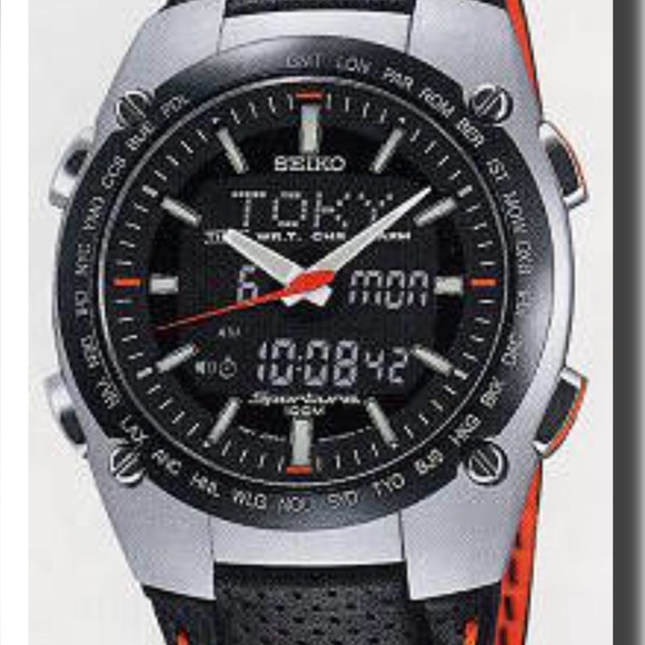 Rare Seiko Sportura SNJ007 Black Dial Watch with Orange Details